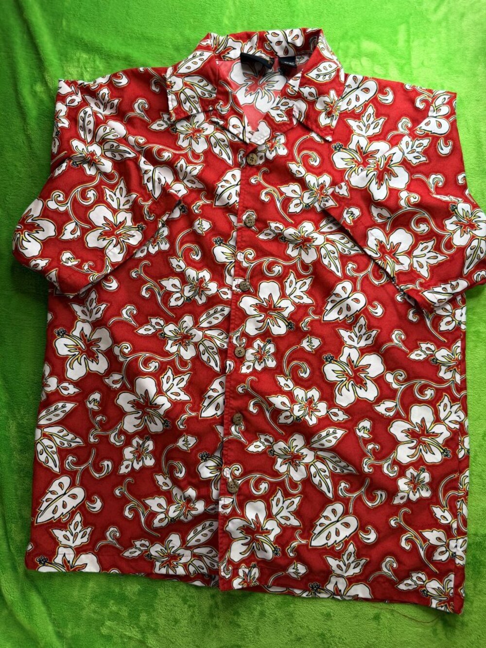 ODO Vintage Red Hibiscus Hawaiian Aloha Shirt Mens Sz Large